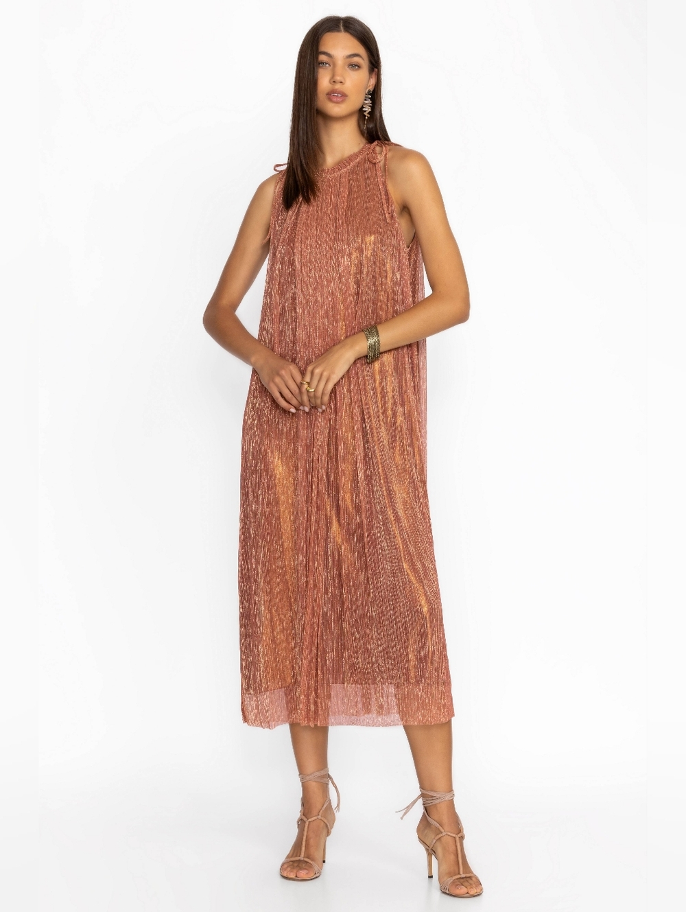 Johnny Was Jade Dylan Metallic Halter Midi‎ Dress Small Glam Evening Cocktail